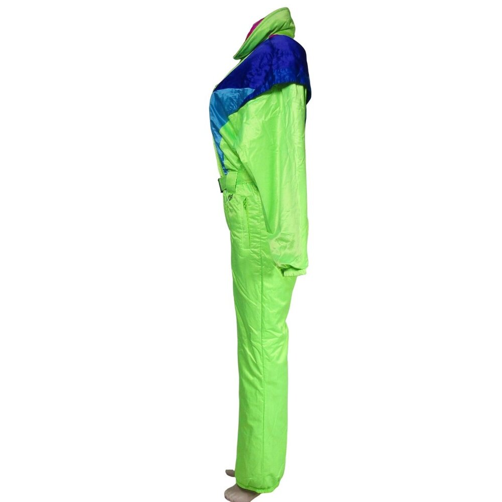 VTG OBERMEYER Snow Ski Suit One Piece NEON Insulated 80s Rad Clown Gaper Day 10 - Picture 4 of 13